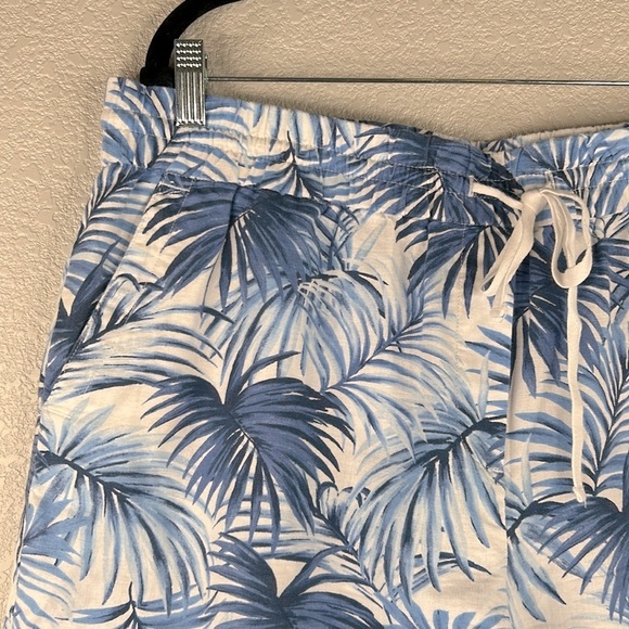 Talbots Blue & White Tropical Hawaiian Linen Blend Summer Vacation Shorts XL - Picture 2 of 6